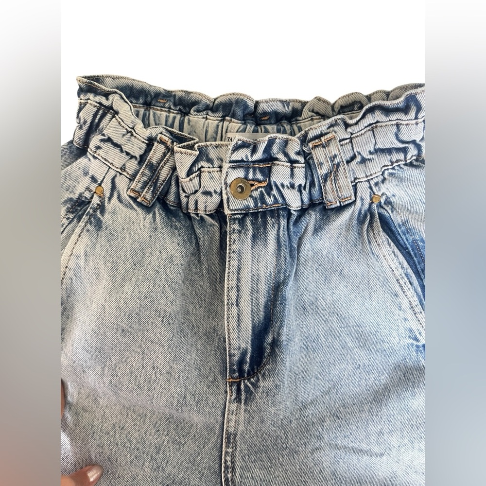 Zara blue & white paperbag jeans - Picture 5 of 7
